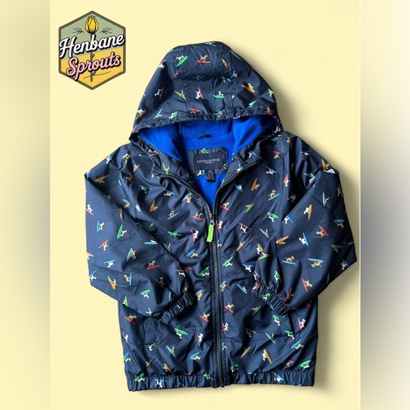London Fog Navy Kids' Rain Jacket with Surfing Dogs - Picture 1 of 5